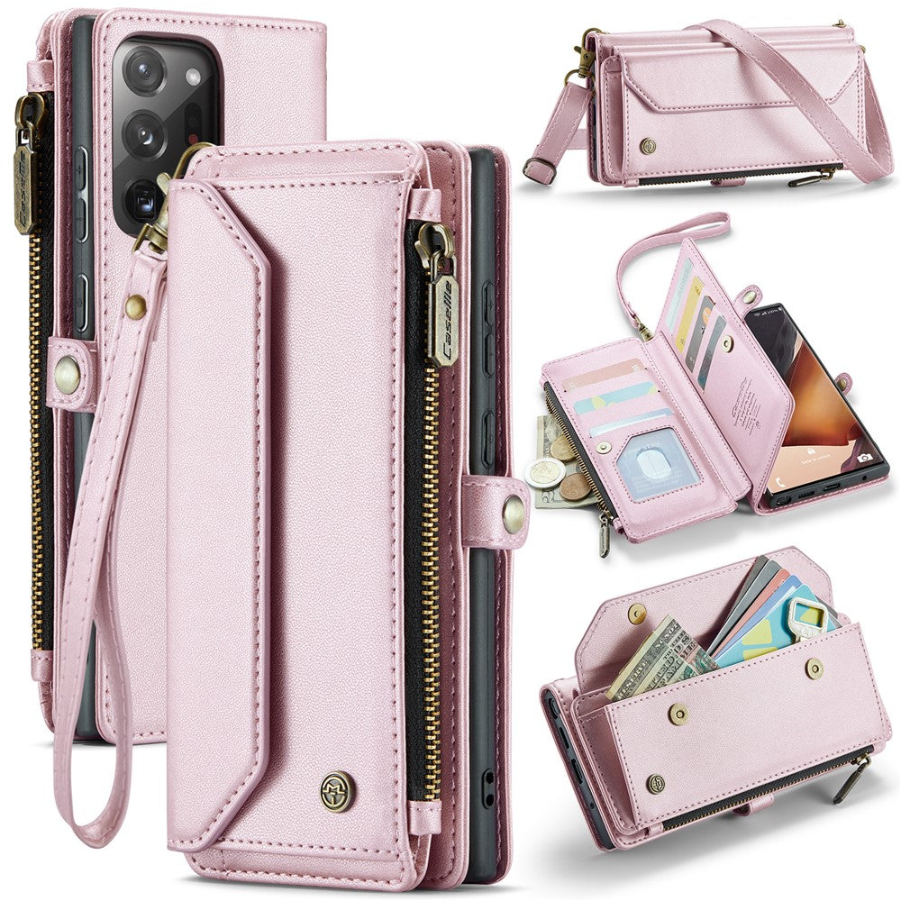 For Samsung Galaxy Note20 Ultra / Note20 Ultra 5G Leather Case CASEME C36 Zipper Multiple Card Slots Phone Cover with Straps