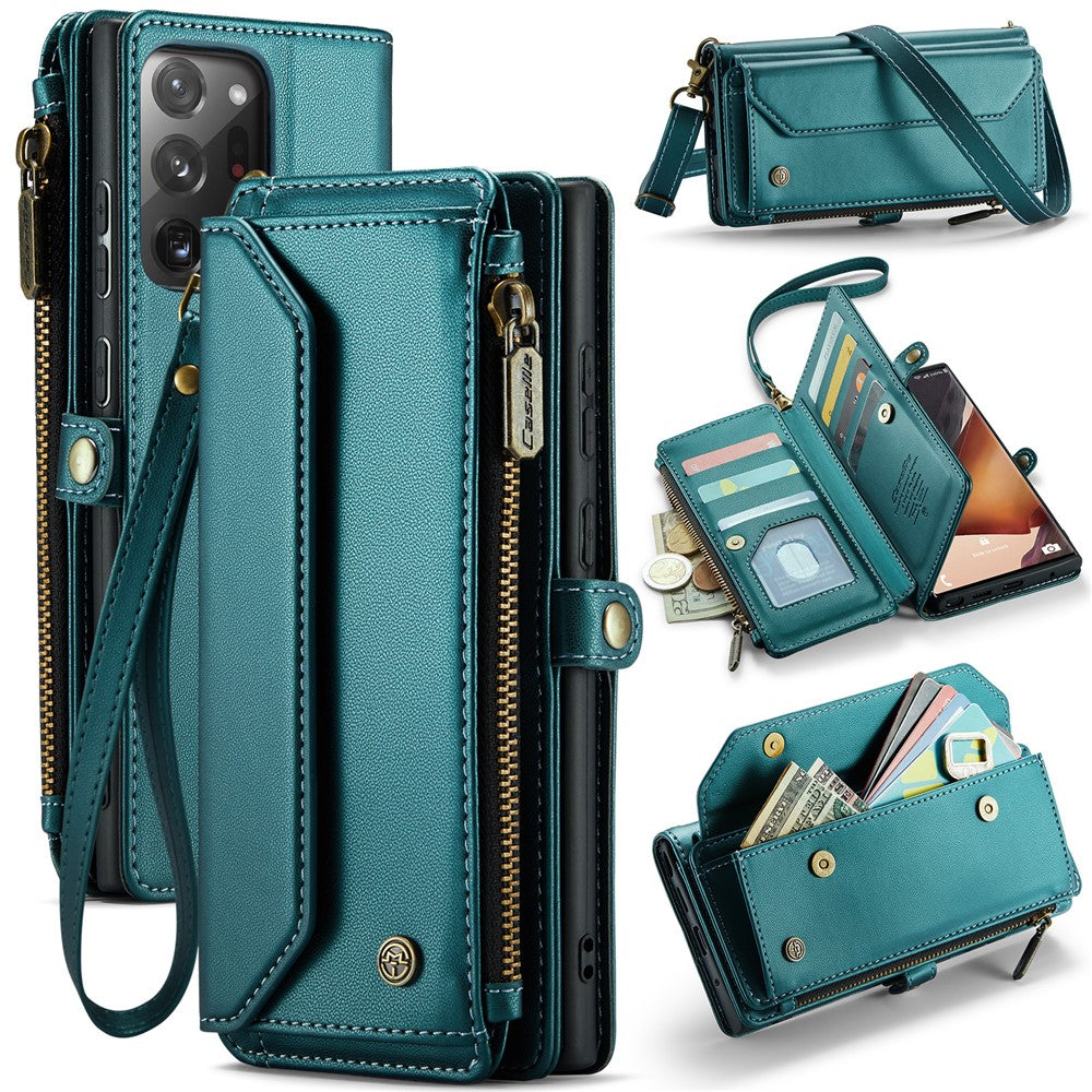 For Samsung Galaxy Note20 Ultra / Note20 Ultra 5G Leather Case CASEME C36 Zipper Multiple Card Slots Phone Cover with Straps