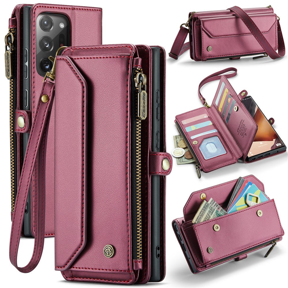 For Samsung Galaxy Note20 Ultra / Note20 Ultra 5G Leather Case CASEME C36 Zipper Multiple Card Slots Phone Cover with Straps