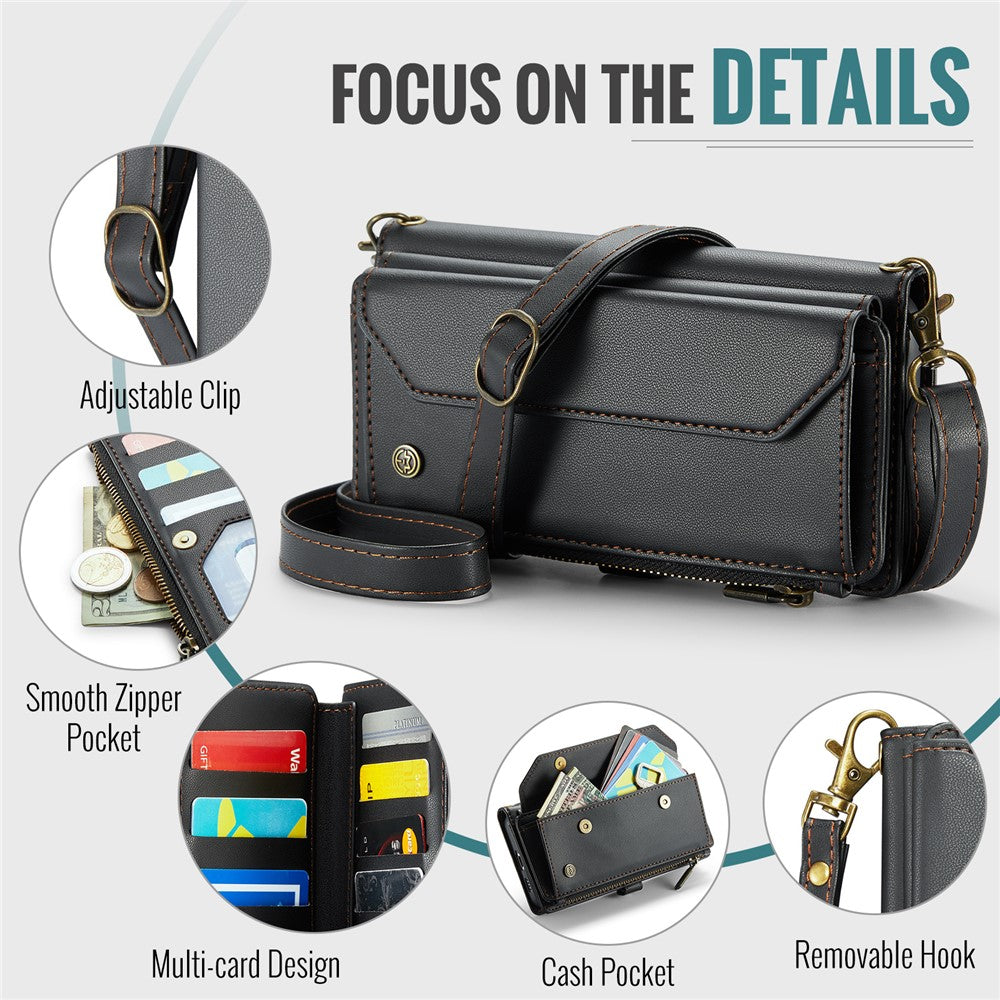 For Samsung Galaxy S21 Ultra 5G Leather Case CASEME C36 Zipper Multiple Card Slots Phone Cover with Straps