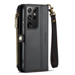 Läderfodral för Samsung Galaxy S21 Ultra 5G CASEME C36 Dragkedja Flera Kortfatt mobilfodral med Remmar