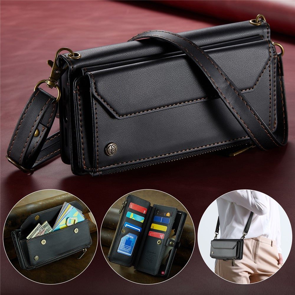For Samsung Galaxy S21 Ultra 5G Leather Case CASEME C36 Zipper Multiple Card Slots Phone Cover with Straps