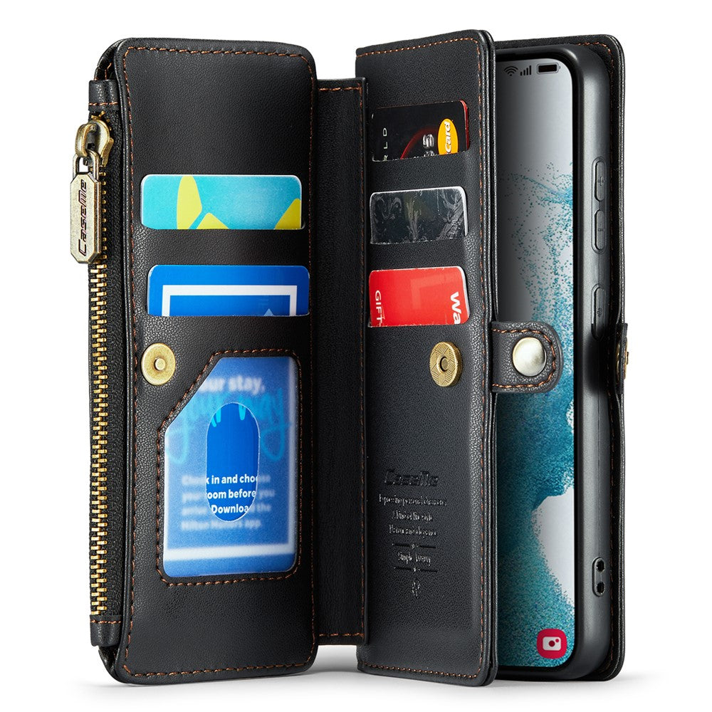 Til Samsung Galaxy S22+ 5G Læderetui CASEME C36 Lynlås Flere Kortpladser Telefoncover med Remme