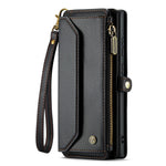 For Samsung Galaxy S22 Ultra 5G Leather Case CASEME C36 Zipper Multiple Card Slots Phone Cover with Straps