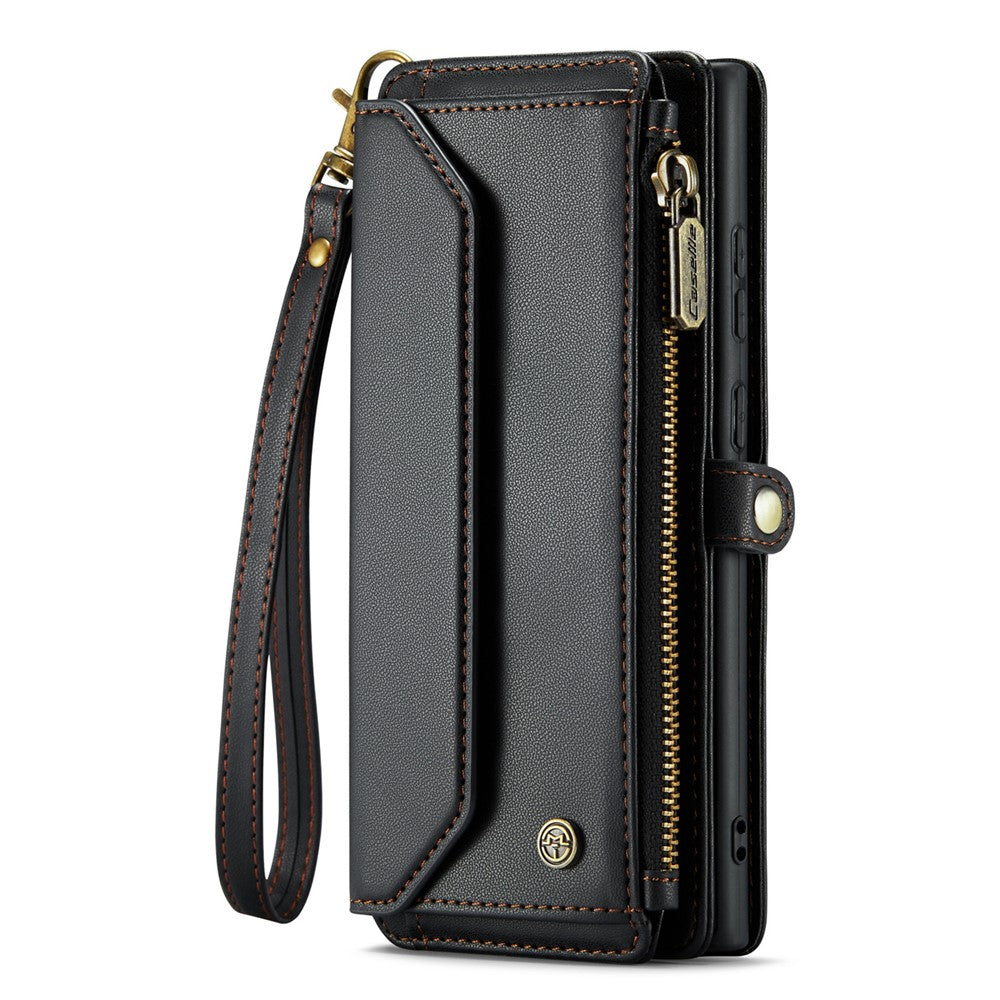 For Samsung Galaxy S22 Ultra 5G Leather Case CASEME C36 Zipper Multiple Card Slots Phone Cover with Straps