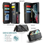 For Samsung Galaxy S22 Ultra 5G Leather Case CASEME C36 Zipper Multiple Card Slots Phone Cover with Straps