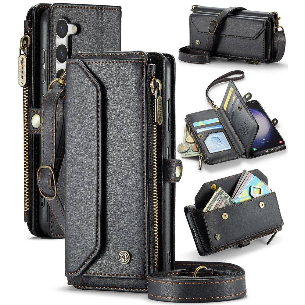 Til Samsung Galaxy S23 lædercover CASEME C36 lynlås med flere kortpladser Telefoncover med stropper