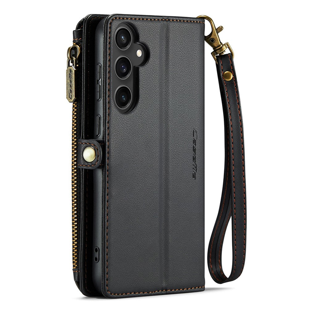 Til Samsung Galaxy S23 FE læderetui CASEME C36 lynlås med flere kortpladser telefoncover med remme