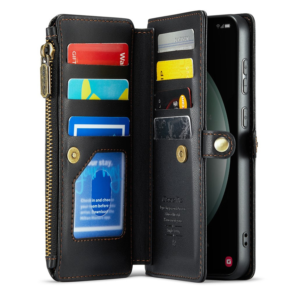 Til Samsung Galaxy S23 FE læderetui CASEME C36 lynlås med flere kortpladser telefoncover med remme