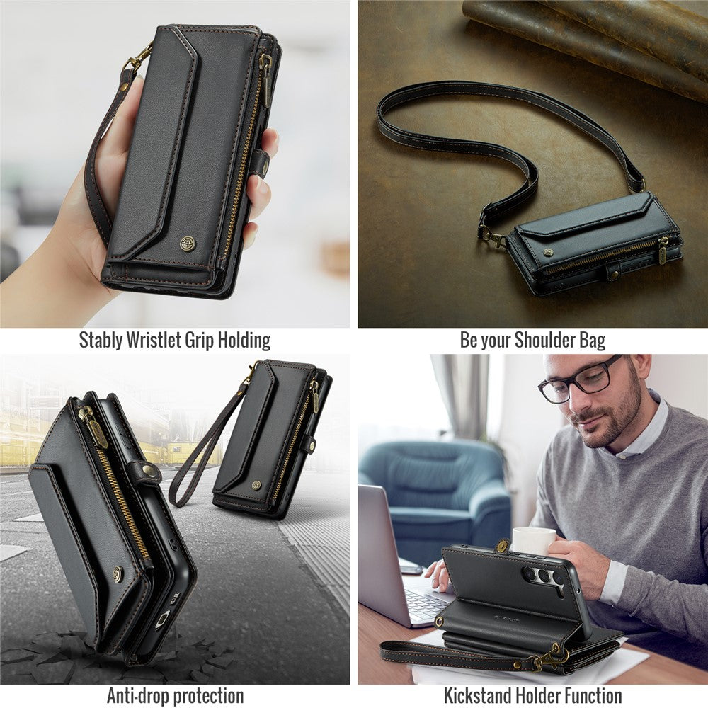 Til Samsung Galaxy S23+ Lædercover CASEME C36 Lynlås Flere Kortpladser Telefoncover med Remme