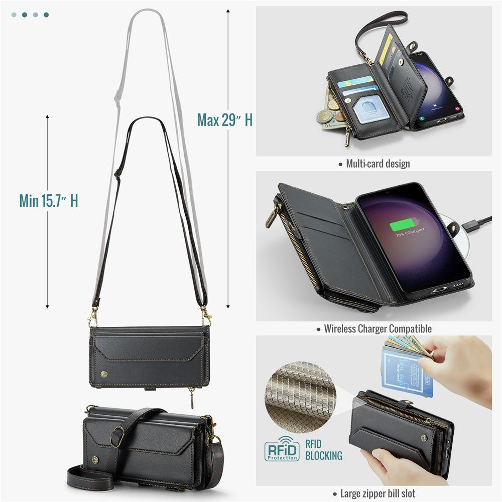 Til Samsung Galaxy S23+ Lædercover CASEME C36 Lynlås Flere Kortpladser Telefoncover med Remme