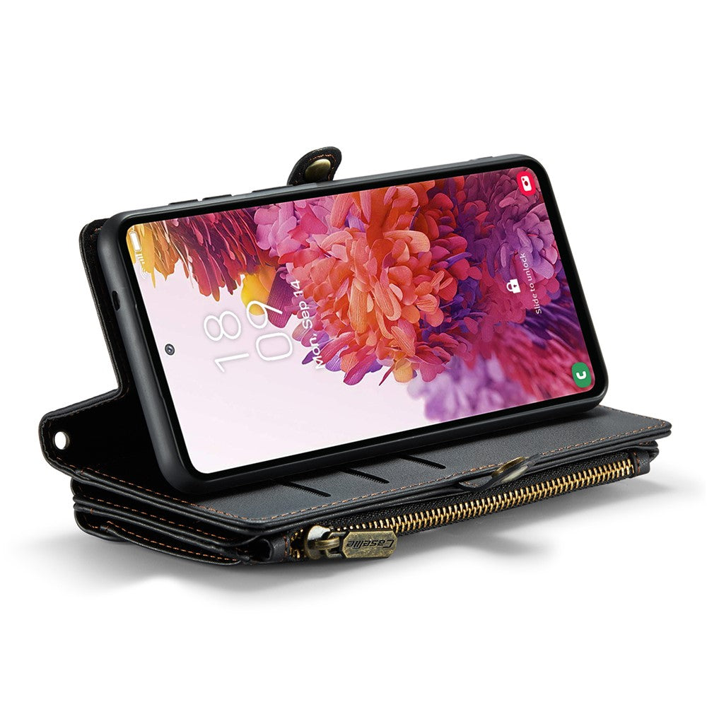 Til Samsung Galaxy S20 FE / S20 FE 5G / S20 FE 2022 / S20 Lite læderetui CASEME C36 lynlås med flere kortlommer telefoncover med remme