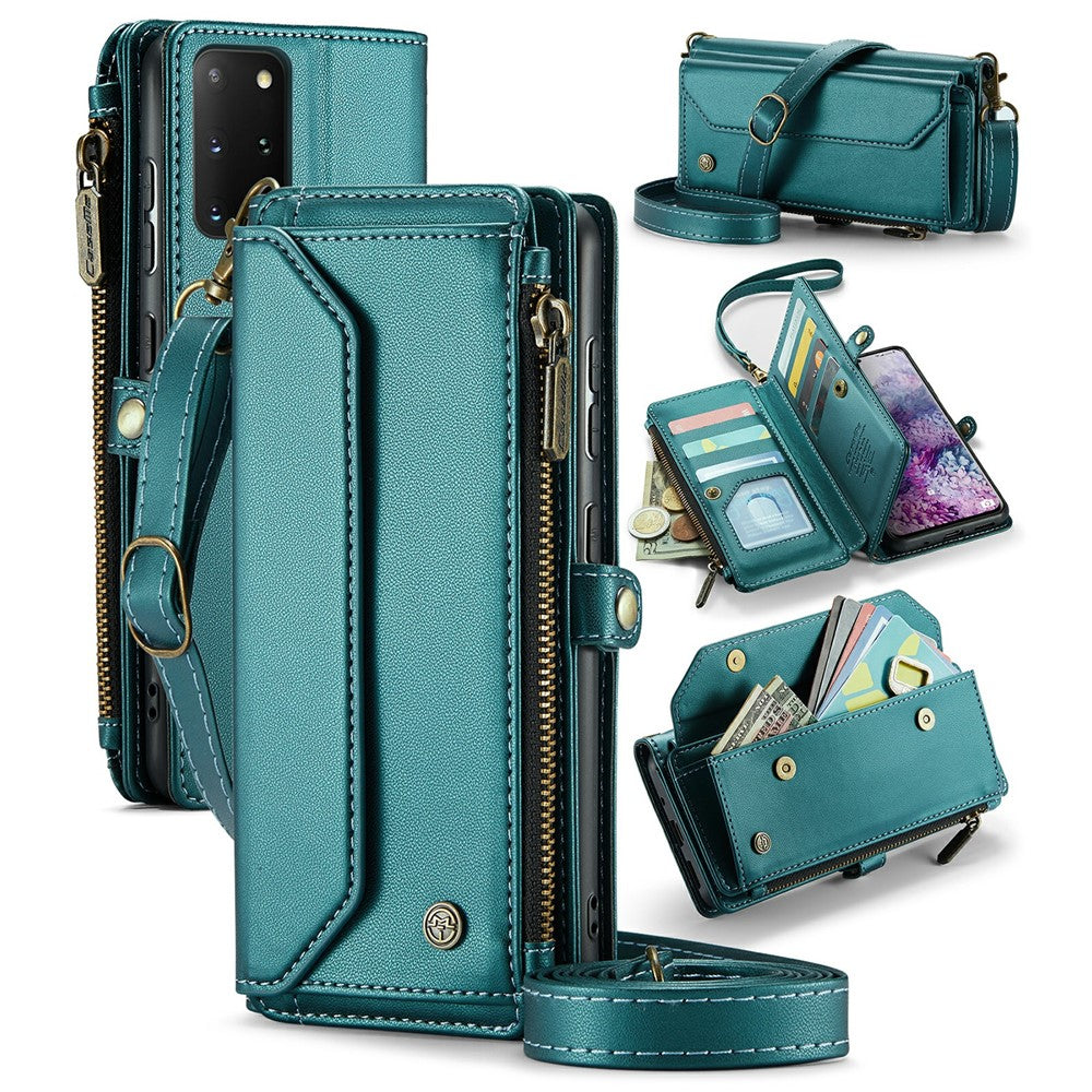 For Samsung Galaxy S20 Plus 5G / 4G Leather Case CASEME C36 Zipper Multiple Card Slots Phone Cover with Straps