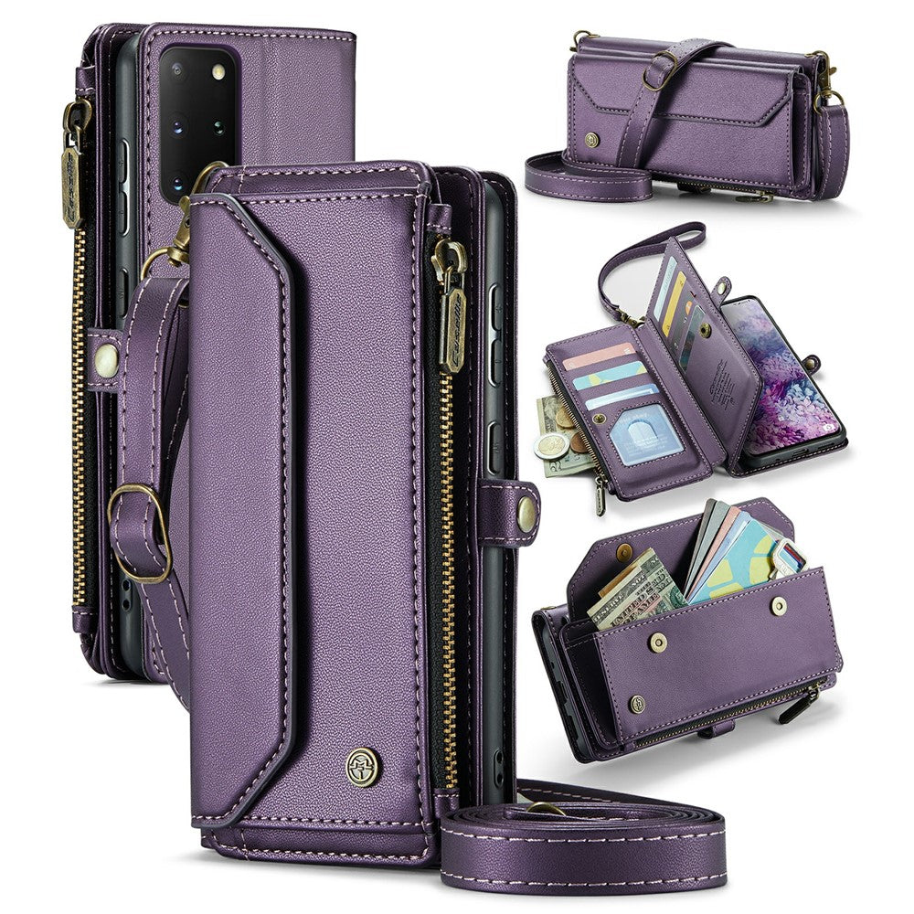 For Samsung Galaxy S20 Plus 5G / 4G Leather Case CASEME C36 Zipper Multiple Card Slots Phone Cover with Straps