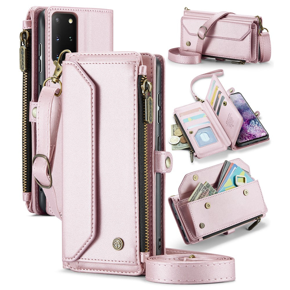 For Samsung Galaxy S20 Plus 5G / 4G Leather Case CASEME C36 Zipper Multiple Card Slots Phone Cover with Straps
