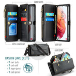 For Samsung Galaxy S21 5G / 4G Leather Case CASEME C36 Zipper Multiple Card Slots Phone Cover with Straps