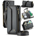 For Samsung Galaxy S21 FE 5G Leather Case CASEME C36 Zipper Multiple Card Slots Phone Cover with Straps