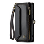 For Samsung Galaxy S21 FE 5G Leather Case CASEME C36 Zipper Multiple Card Slots Phone Cover with Straps