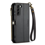 For Samsung Galaxy S21 FE 5G Leather Case CASEME C36 Zipper Multiple Card Slots Phone Cover with Straps