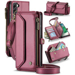 For Samsung Galaxy S21 FE 5G Leather Case CASEME C36 Zipper Multiple Card Slots Phone Cover with Straps