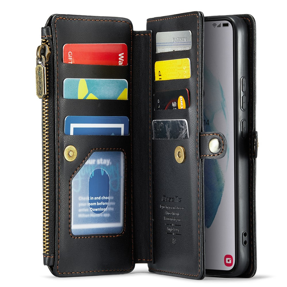 For Samsung Galaxy S21+ 5G Leather Case CASEME C36 Zipper Multiple Card Slots Phone Cover with Straps