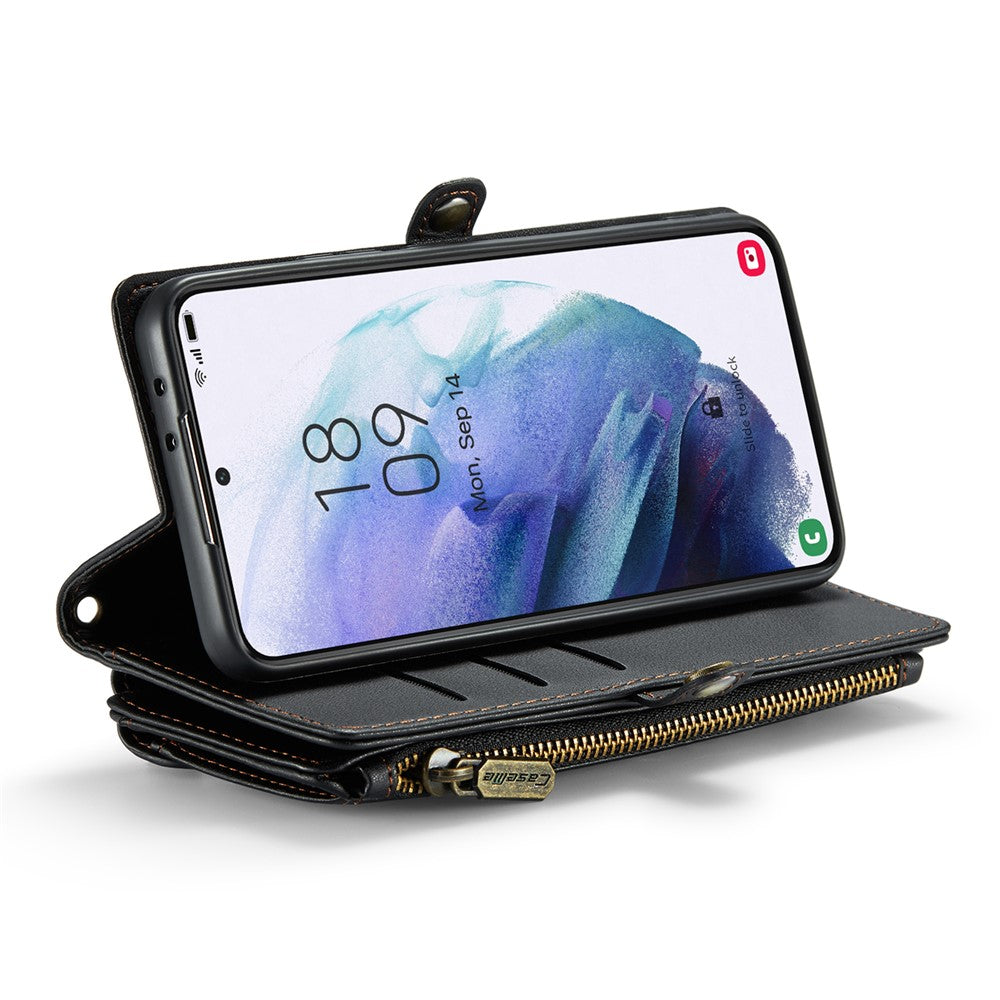 For Samsung Galaxy S21+ 5G Leather Case CASEME C36 Zipper Multiple Card Slots Phone Cover with Straps