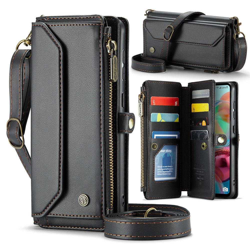 For Samsung Galaxy A71 4G SM-A715 Leather Case CASEME C36 Zipper Multiple Card Slots Phone Cover with Straps