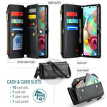 For Samsung Galaxy A71 4G SM-A715 Leather Case CASEME C36 Zipper Multiple Card Slots Phone Cover with Straps