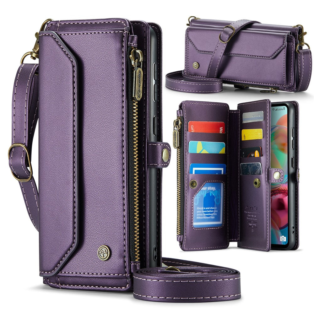 For Samsung Galaxy A71 4G SM-A715 Leather Case CASEME C36 Zipper Multiple Card Slots Phone Cover with Straps