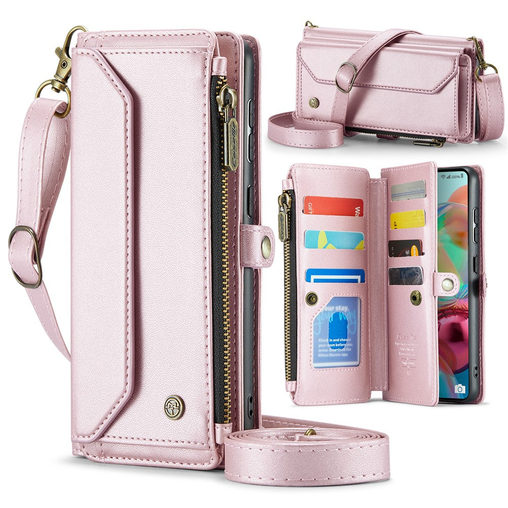 For Samsung Galaxy A71 4G SM-A715 Leather Case CASEME C36 Zipper Multiple Card Slots Phone Cover with Straps