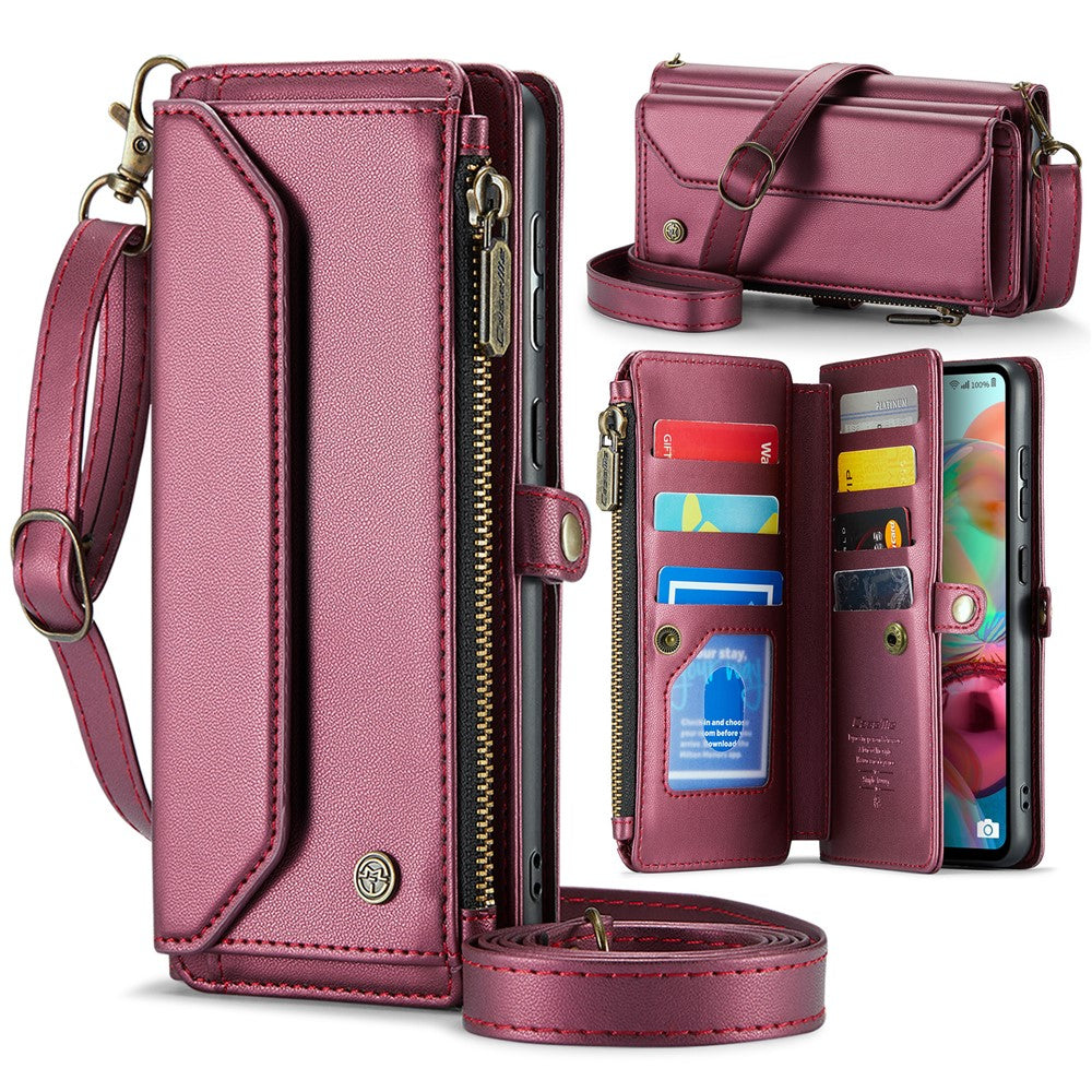 For Samsung Galaxy A71 4G SM-A715 Leather Case CASEME C36 Zipper Multiple Card Slots Phone Cover with Straps