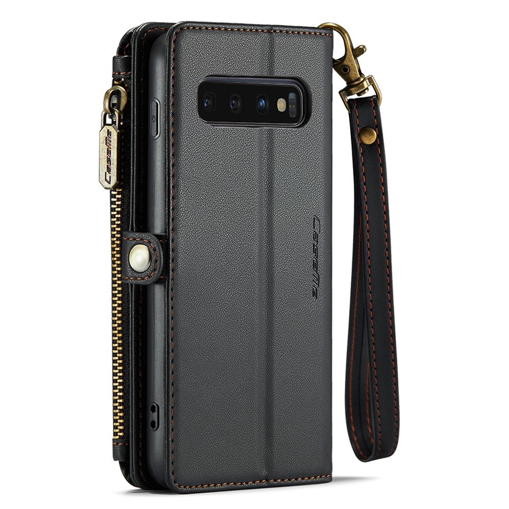 For Samsung Galaxy S10 5G Leather Case CASEME C36 Zipper Multiple Card Slots Phone Cover with Straps