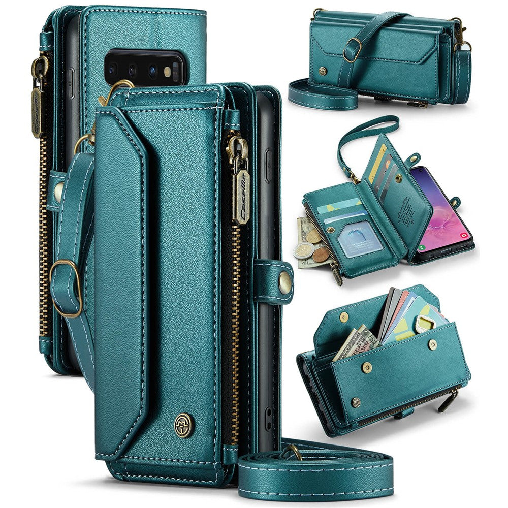 For Samsung Galaxy S10 5G Leather Case CASEME C36 Zipper Multiple Card Slots Phone Cover with Straps