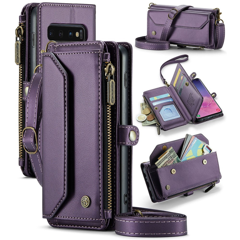 For Samsung Galaxy S10 5G Leather Case CASEME C36 Zipper Multiple Card Slots Phone Cover with Straps