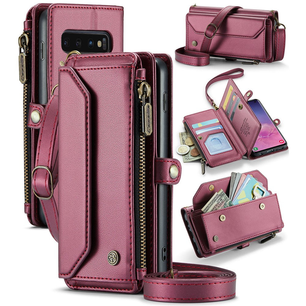 For Samsung Galaxy S10 5G Leather Case CASEME C36 Zipper Multiple Card Slots Phone Cover with Straps