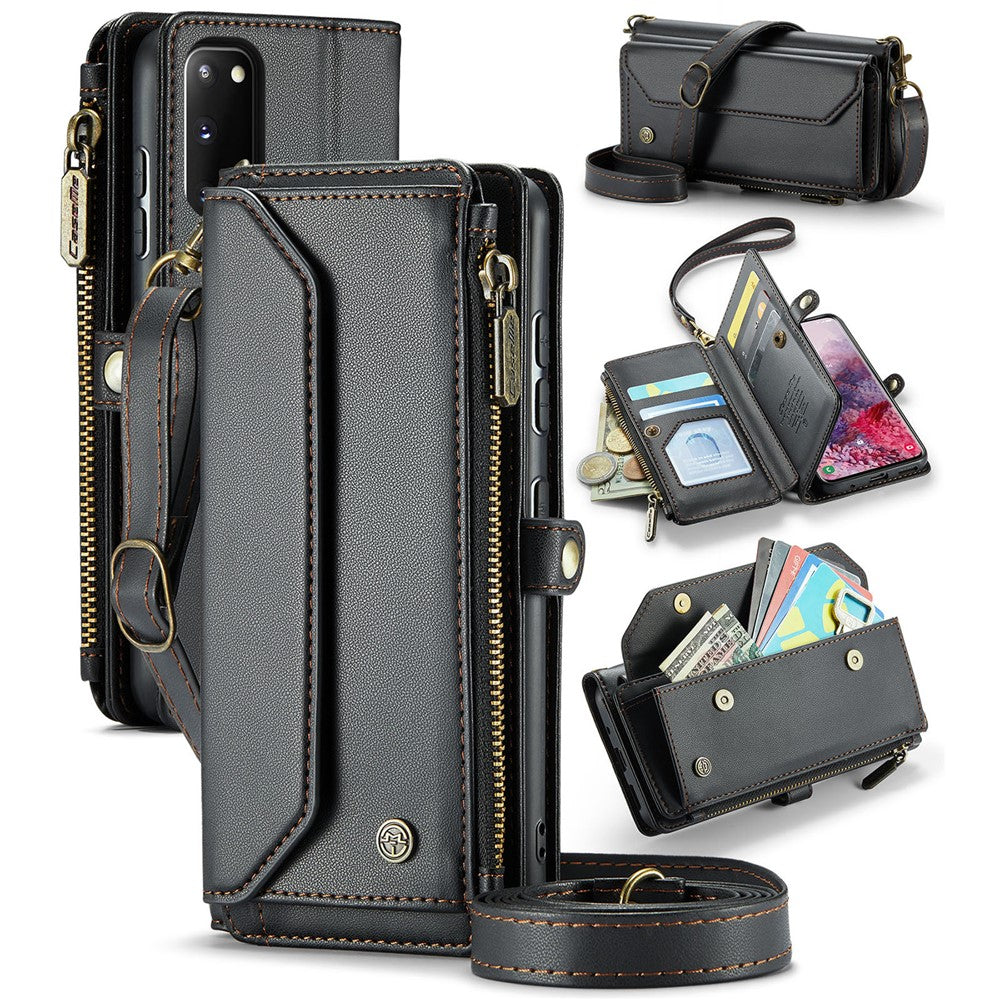 For Samsung Galaxy S20 4G / S20 5G Leather Case CASEME C36 Zipper Multiple Card Slots Phone Cover with Straps