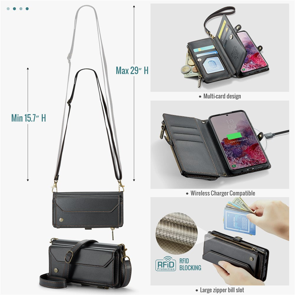 For Samsung Galaxy S20 4G / S20 5G Leather Case CASEME C36 Zipper Multiple Card Slots Phone Cover with Straps