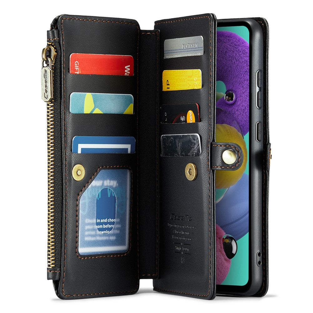 For Samsung Galaxy A51 4G SM-A515 Leather Case CASEME C36 Zipper Multiple Card Slots Phone Cover with Straps