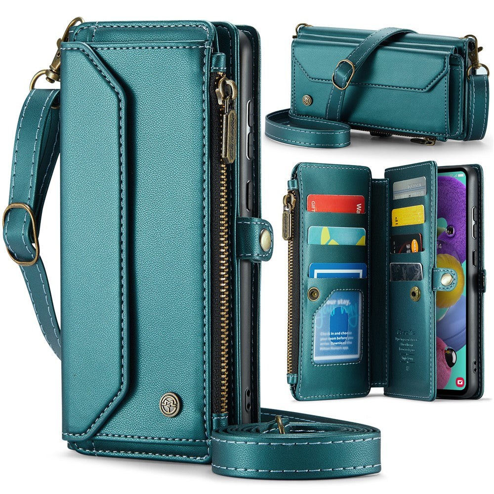 For Samsung Galaxy A51 4G SM-A515 Leather Case CASEME C36 Zipper Multiple Card Slots Phone Cover with Straps