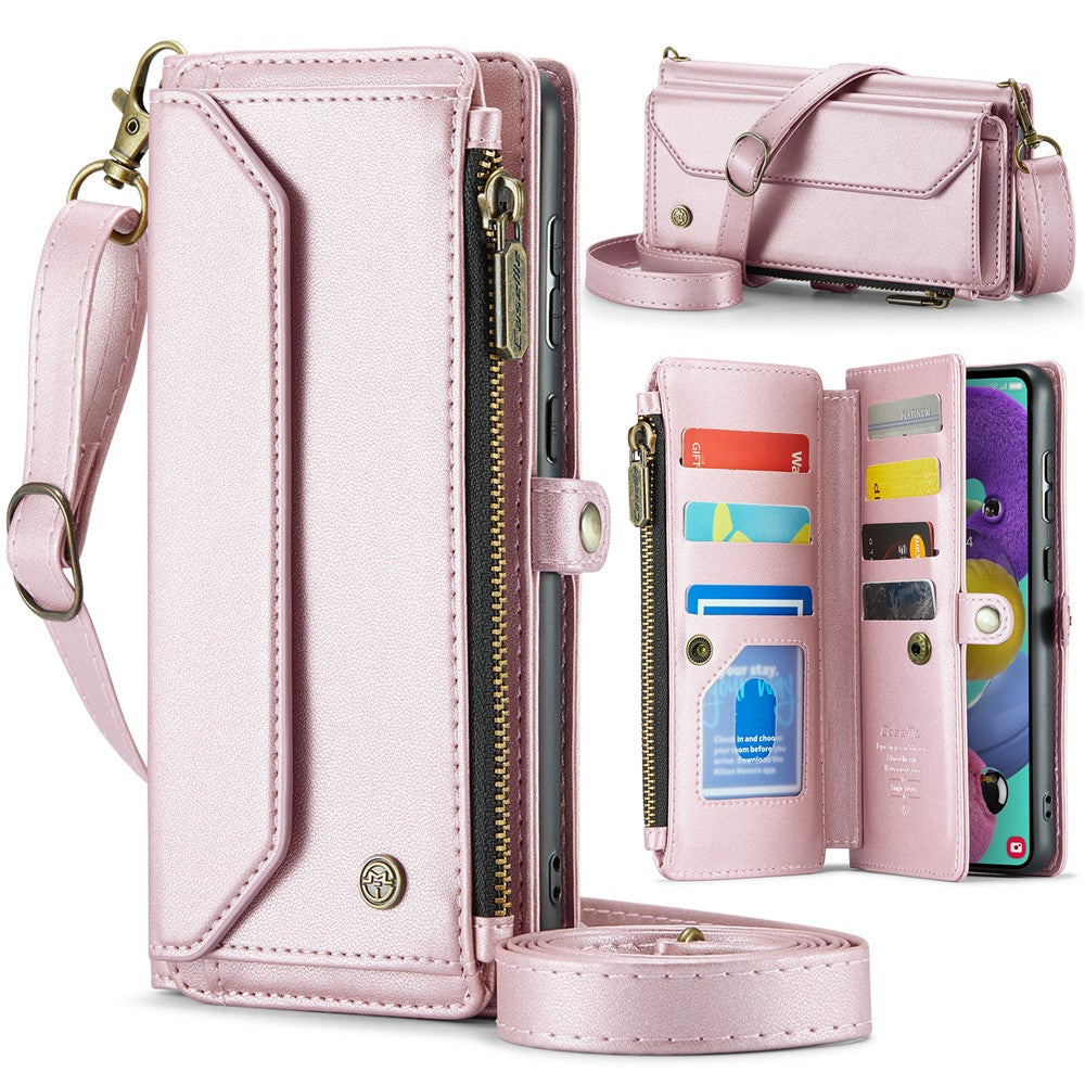 For Samsung Galaxy A51 4G SM-A515 Leather Case CASEME C36 Zipper Multiple Card Slots Phone Cover with Straps