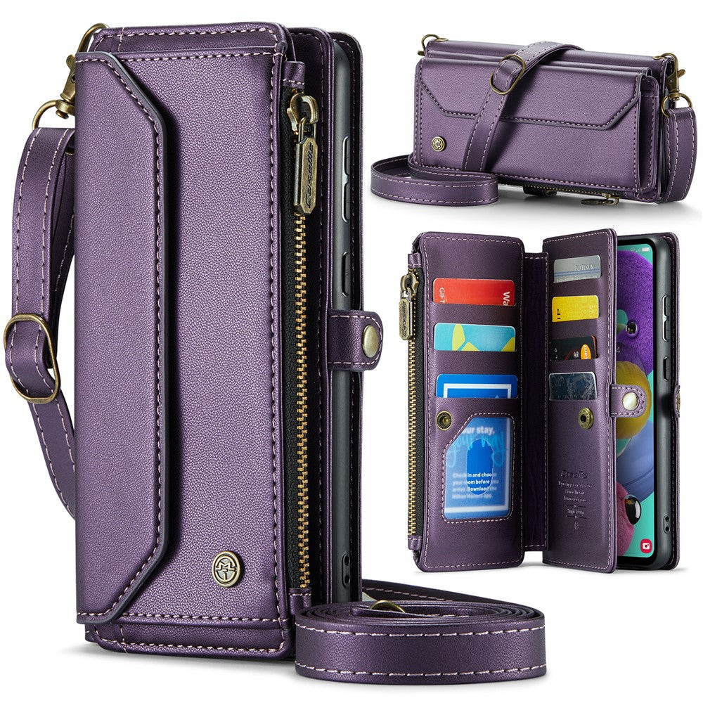 For Samsung Galaxy A51 4G SM-A515 Leather Case CASEME C36 Zipper Multiple Card Slots Phone Cover with Straps