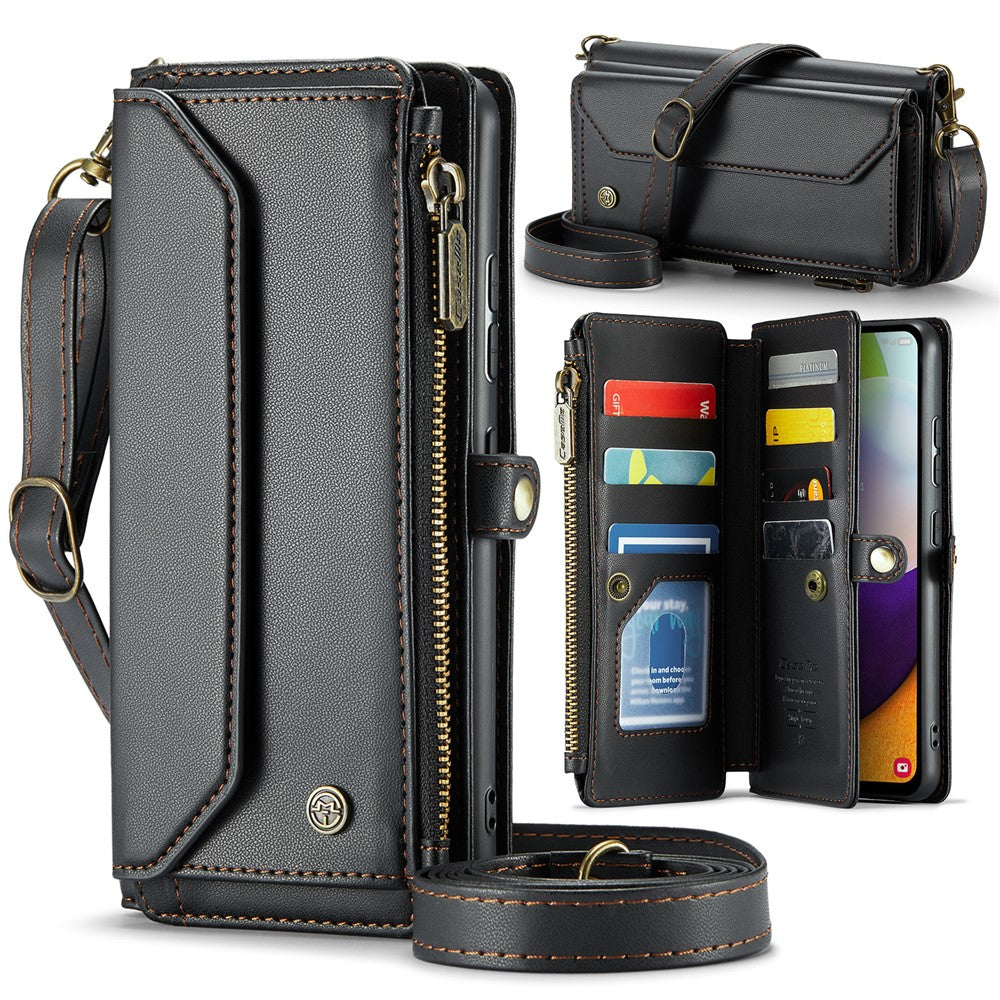 Til Samsung Galaxy A52 4G / A52 5G / A52s 5G læderetui CASEME C36 lynlås med flere kortlommer telefoncover med stropper