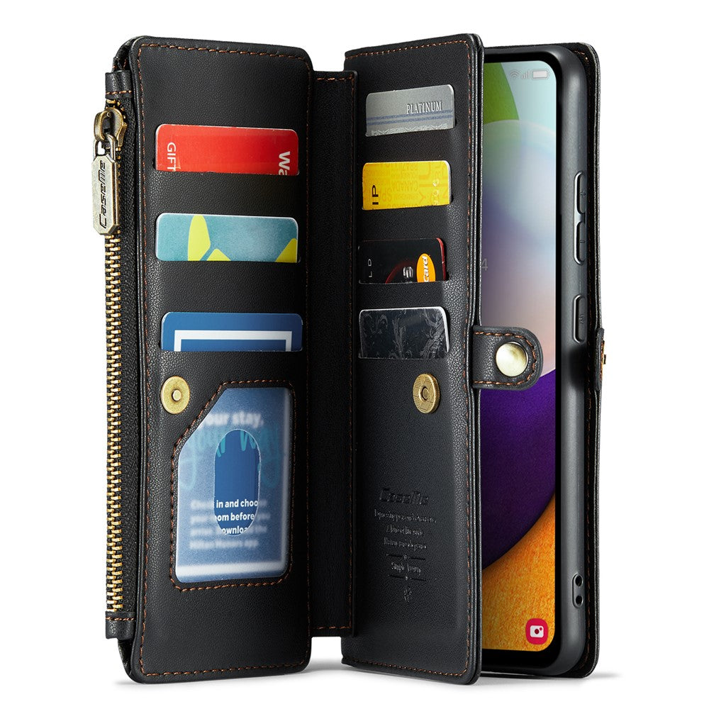 Til Samsung Galaxy A52 4G / A52 5G / A52s 5G læderetui CASEME C36 lynlås med flere kortlommer telefoncover med stropper