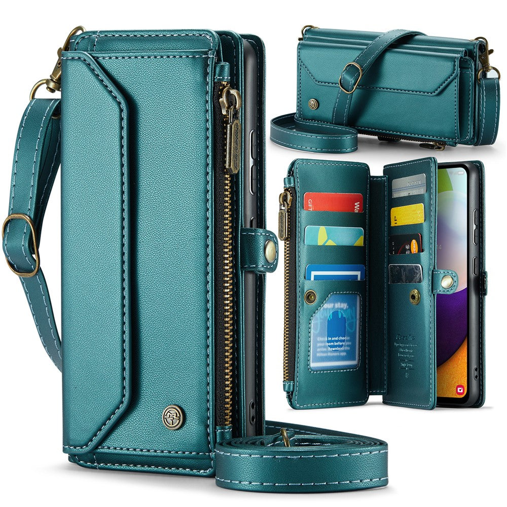 Til Samsung Galaxy A52 4G / A52 5G / A52s 5G læderetui CASEME C36 lynlås med flere kortlommer telefoncover med stropper