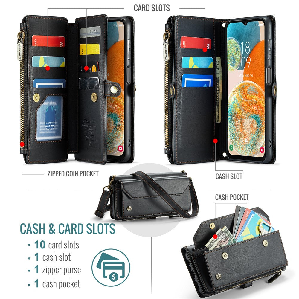 Samsung Galaxy A23 4G / A23 5G (Global) Läderfodral CASEME C36 Dragkedja Flera Kortfack mobilskal med Remmar