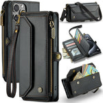 For iPhone 15 Pro Max Leather Case CASEME C36 Zipper Multiple Card Slots Phone Cover with Straps
