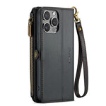 For iPhone 15 Pro Max Leather Case CASEME C36 Zipper Multiple Card Slots Phone Cover with Straps