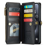 For iPhone 15 Pro Max Leather Case CASEME C36 Zipper Multiple Card Slots Phone Cover with Straps