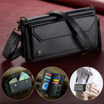 For iPhone 15 Pro Max Leather Case CASEME C36 Zipper Multiple Card Slots Phone Cover with Straps