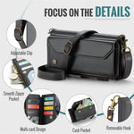 For iPhone 15 Pro Max Leather Case CASEME C36 Zipper Multiple Card Slots Phone Cover with Straps